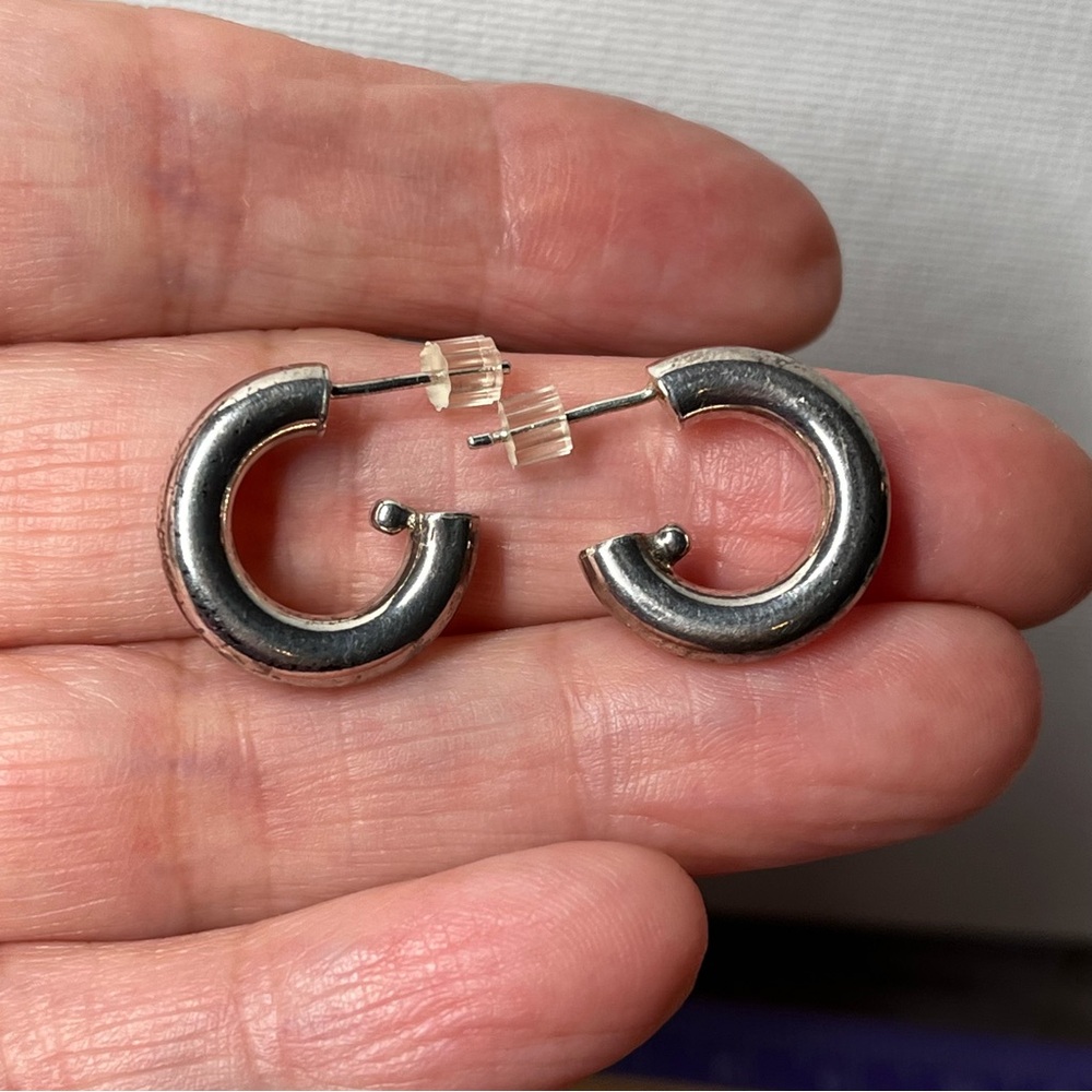 1//2" Long Pierced Tube Hoop Earrings Tested Sterling Silver Ball Charm Hanger